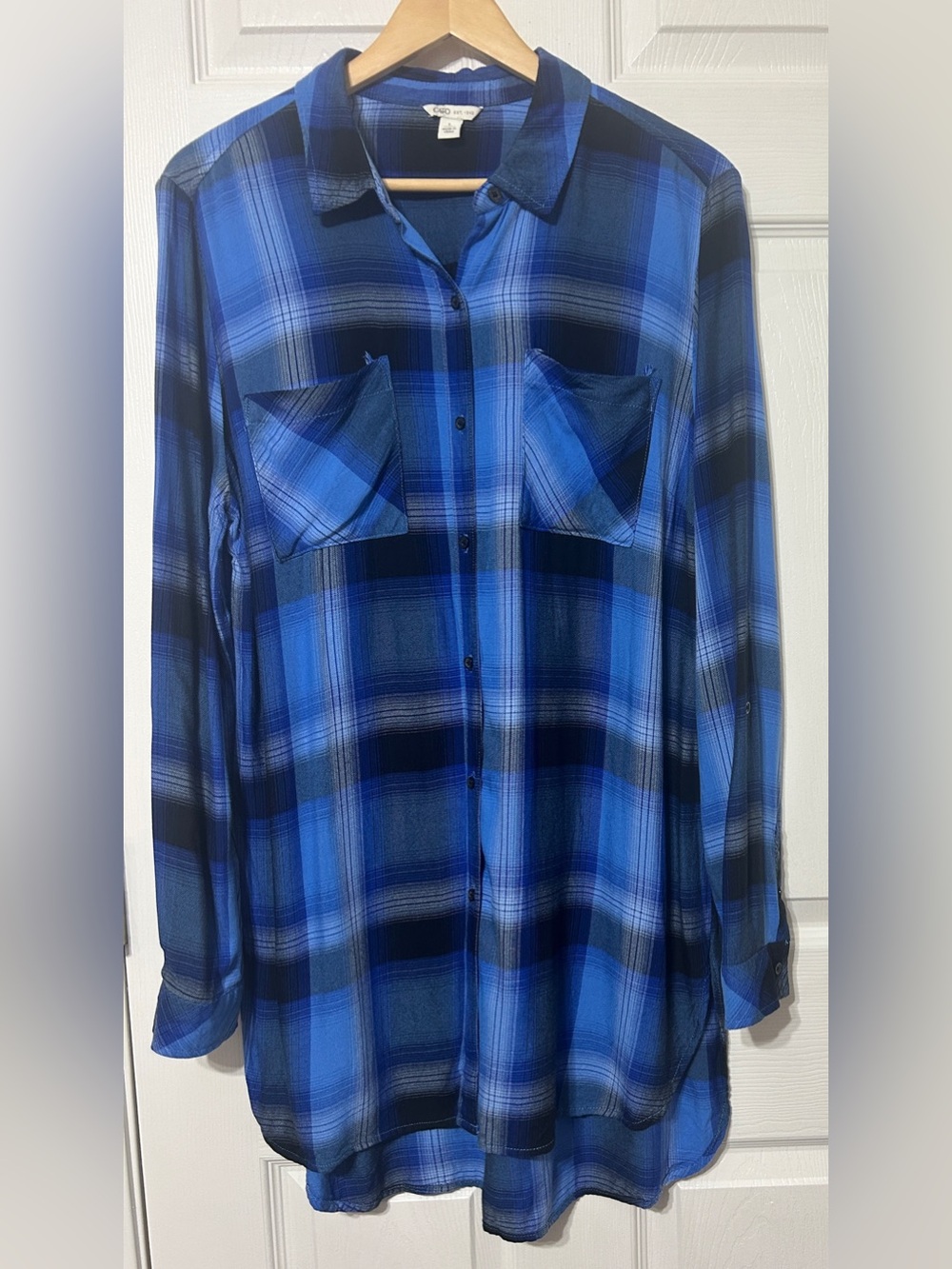 Cato Women’s Blue Plaid Shirt Dress Button Up Size L